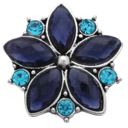 6pcs/lot Ink Blue Snap Jewelry Rhinestone Flower 18mm Snap Buttons Jewelry Fit 18mm 18mm Leather Snap Button Bracelet