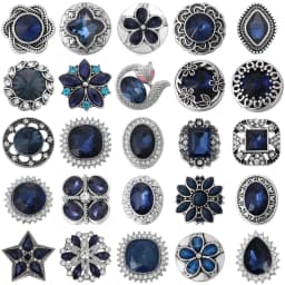 6pcs/lot Ink Blue Snap Jewelry Rhinestone Flower 18mm Snap Buttons Jewelry Fit 18mm 18mm Leather Snap Button Bracelet