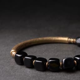 Cubic Black Obsidian Stone Golden Metal Bracelet With Handcrafted Antique Brass Accessories Trendy Jewelry for Male Female