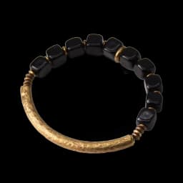Cubic Black Obsidian Stone Golden Metal Bracelet With Handcrafted Antique Brass Accessories Trendy Jewelry for Male Female