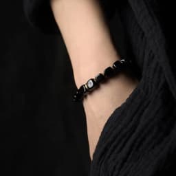Cubic Black Obsidian Stone Golden Metal Bracelet With Handcrafted Antique Brass Accessories Trendy Jewelry for Male Female