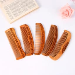 1PC Natural Peach Wood Handcrafted Fine Tooth Comb Anti-Static Head Massage Hairbrush Classic Comb Hair Styling Hair Care Tool