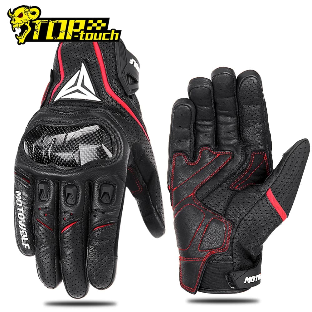 Motorcycle Leather Gloves Carbon Fibre Four Seasons Waterproof Touch Screen Non-slip Motorbike Gloves Perforated Ventilate