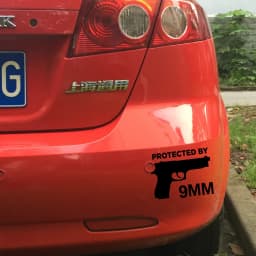 Protected By The Gun 9MM Bumper Vinyl Car Sticker Gun Ammo Decor