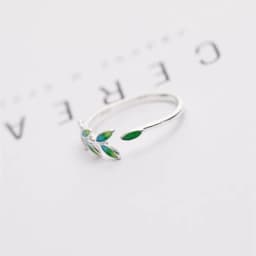 Green Leaf Handmade Creative BFCLUB Silver Color Temperament Personality Fashion Female Trendy Resizable Opening Rings