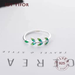 Green Leaf Handmade Creative BFCLUB Silver Color Temperament Personality Fashion Female Trendy Resizable Opening Rings