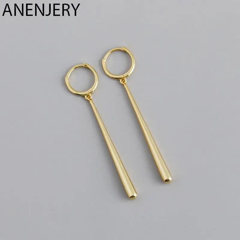 ANENJERY Silver Color Long Strip Hoop Earrings for Women French Gold Silver Waterdrop Earrings Jewelry 2022 New