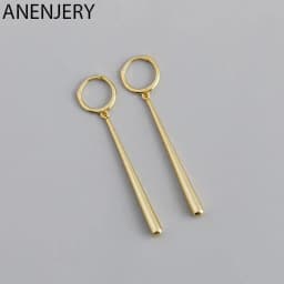 ANENJERY Silver Color Long Strip Hoop Earrings for Women French Gold Silver Waterdrop Earrings Jewelry 2022 New