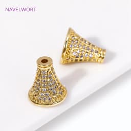 18K Gold Plated Inlaid Zircon Conical Beads Caps Tassel Caps,Separators For Beads,DIY Bracelet Earring Jewelry Making Fittings