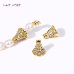 18K Gold Plated Inlaid Zircon Conical Beads Caps Tassel Caps,Separators For Beads,DIY Bracelet Earring Jewelry Making Fittings