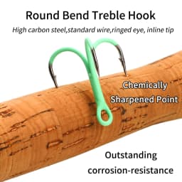 Ellllv 10PCS 14# - 3/0 Round Bent Inline Treble Hooks Fluorescent/Luminous Saltwater Freshwater Fishing Lure Bait Triple Hook