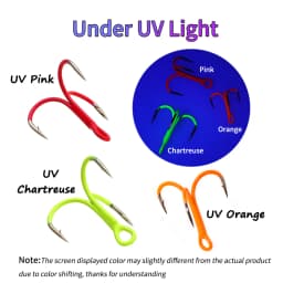 Ellllv 10PCS 14# - 3/0 Round Bent Inline Treble Hooks Fluorescent/Luminous Saltwater Freshwater Fishing Lure Bait Triple Hook
