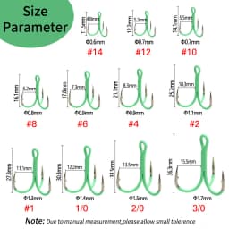 Ellllv 10PCS 14# - 3/0 Round Bent Inline Treble Hooks Fluorescent/Luminous Saltwater Freshwater Fishing Lure Bait Triple Hook