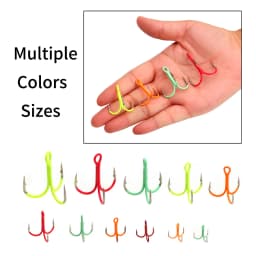 Ellllv 10PCS 14# - 3/0 Round Bent Inline Treble Hooks Fluorescent/Luminous Saltwater Freshwater Fishing Lure Bait Triple Hook