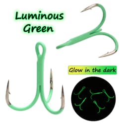 Ellllv 10PCS 14# - 3/0 Round Bent Inline Treble Hooks Fluorescent/Luminous Saltwater Freshwater Fishing Lure Bait Triple Hook