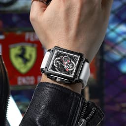 CRRJU Men's Sports Chronograph Wrist Watch For Men Army Silicone Strap Square Quartz Stop Watch Clock Man Relogios Masculino