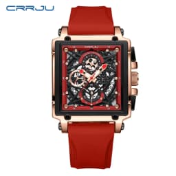 CRRJU Men's Sports Chronograph Wrist Watch For Men Army Silicone Strap Square Quartz Stop Watch Clock Man Relogios Masculino