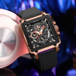 CRRJU Men's Sports Chronograph Wrist Watch For Men Army Silicone Strap Square Quartz Stop Watch Clock Man Relogios Masculino