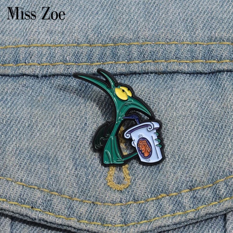 Hercules Panic Drinking Soda Enamel Pins Custom Brooches Lapel Badges Cartoon Animal Jewelry Gift for Kids Friends