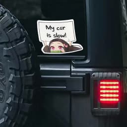 For Demon Slayer Nezuko MY CAR IS SLOW Car Stickers Funny Decal Campervan Vinyl Car Wrap JDM Decals 20CMX14.9CM