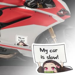For Demon Slayer Nezuko MY CAR IS SLOW Car Stickers Funny Decal Campervan Vinyl Car Wrap JDM Decals 20CMX14.9CM