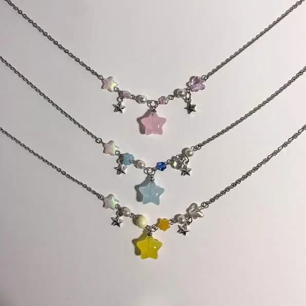Lovely star exquisite beaded pendant necklace, kawaii, creative gift