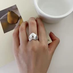 BF CLUB 925 Sterling Silver Simple Heart Rings for Women Couple Fashion Geometric Vintage Handmade Irregular Ring Party Gifts