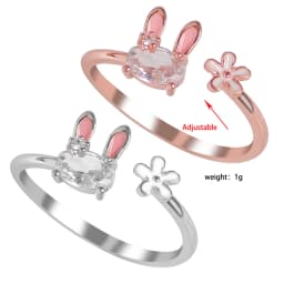 Hot Selling Fashion Jewellery Women's Ring Cute Rabbit Animal Rings Opening Adjustable Metal Ring 2021 New Pink Jewelry Gift