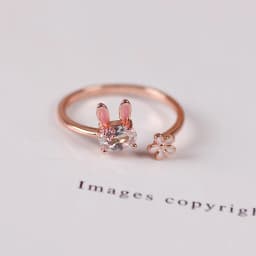 Hot Selling Fashion Jewellery Women's Ring Cute Rabbit Animal Rings Opening Adjustable Metal Ring 2021 New Pink Jewelry Gift