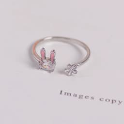Hot Selling Fashion Jewellery Women's Ring Cute Rabbit Animal Rings Opening Adjustable Metal Ring 2021 New Pink Jewelry Gift