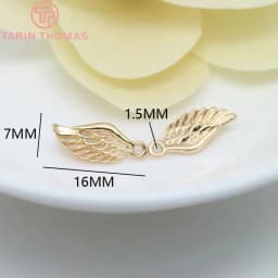 (583)10PCS 16x7MM 24K Champagne Gold Color Plated Brass Angel Wings Charms High Quality Diy Jewelry Accessories