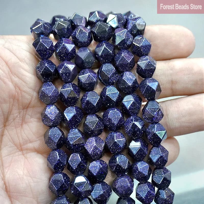 Natural Stone Faceted Dark Blue SandStone Loose Spacers Beads DIY Bracelet Accessories for Jewelry Making 14" Strand 6 8 10MM