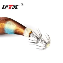 FTK Squid Jig Sea Fishing Lure 8g 12g 15g 19g Squid Hook Wood Shrimp Baits 3D Eyes Luminous Lures Hard Baits 2.0#-3.5#
