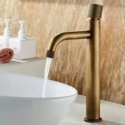 Basin Faucets Antique Bronze Bathroom Faucet Hot & Cold Brass Bathroom Sink Faucet Deck Mounted Lavotory Faucet Mixer Water Tap