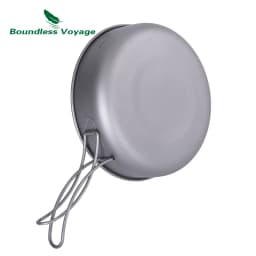 Boundless Voyage Titanium Non-stick Frying Pan with Folding Handle Camping Picnic Skillet Griddle Tableware Plate Dish Bowl