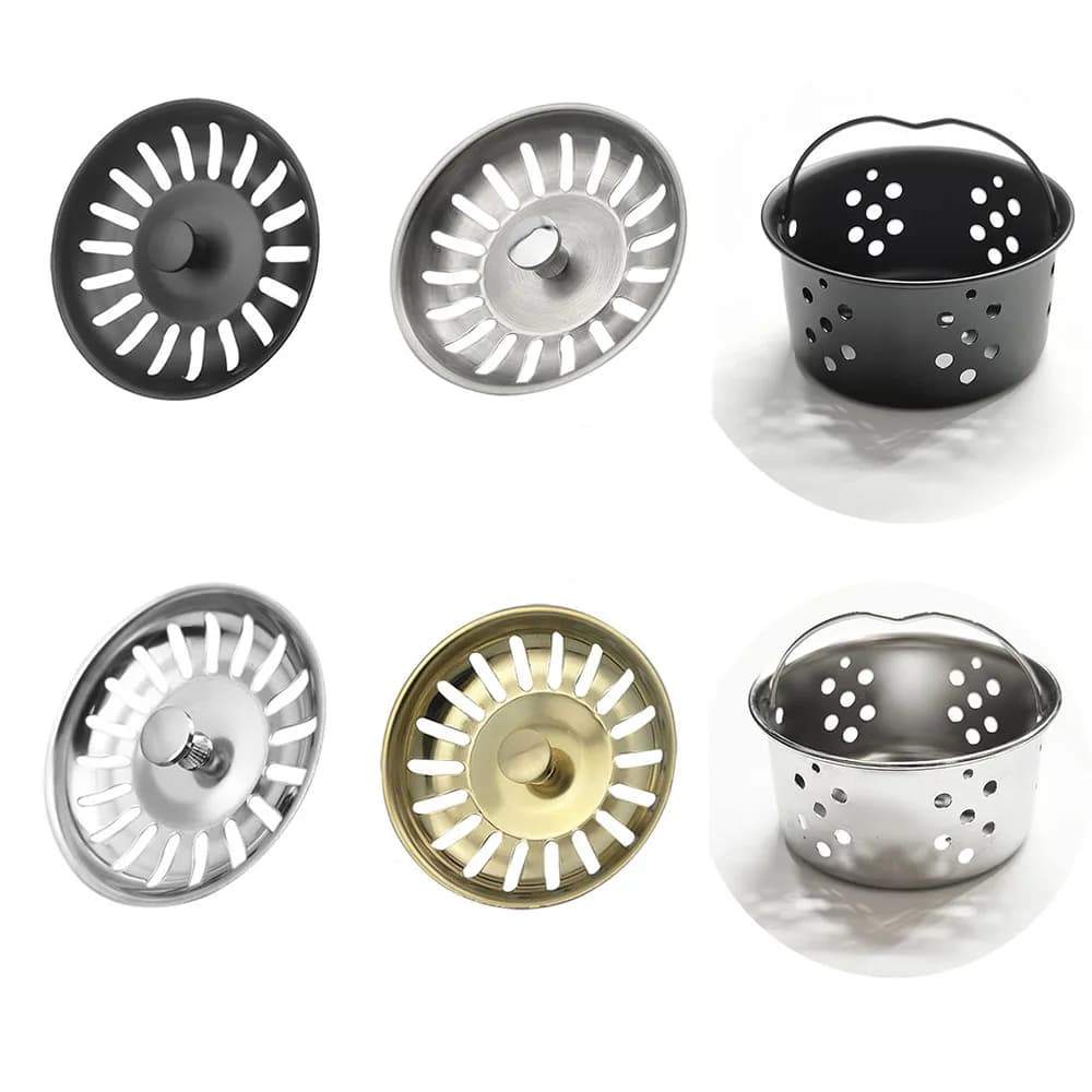 Kitchen Sink Strainer Plug Water Basin Sink Drain Filter Basket Draine Accessories 304 Stainless Steel Black