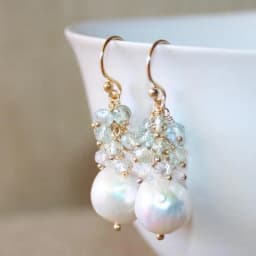 Cluster of mixed color pearls with green amethyst Earrings