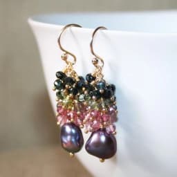 Cluster of mixed color pearls with green amethyst Earrings