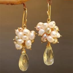 Cluster of mixed color pearls with green amethyst Earrings
