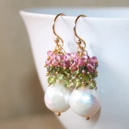 Cluster of mixed color pearls with green amethyst Earrings