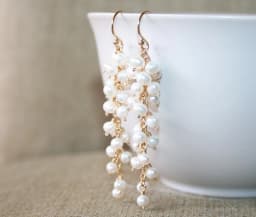 Cluster of mixed color pearls with green amethyst Earrings