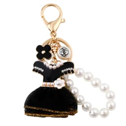 Trendy Black Pearl Keychain for Women Skirt Design Key Holder Jewelry Bag Accessory Fashionable Gift