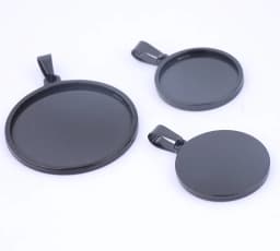 5pcs Fit 20mm 25mm 30mm Cabochon Base Setting Stainless Steel Black Pendant Tray Diy Charm Necklace Bezel Blanks