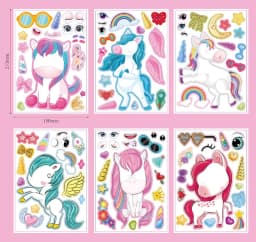 6 Sheets/Set Cartoon Unicorn Make A Face Assemble DIY Sticker Children Handmade Creative Kawaii Stickers Decoration