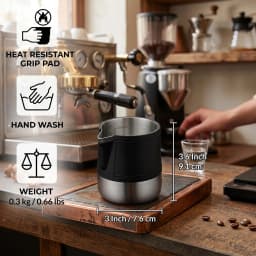 Leeseph Milk Frothing Pitcher Latte Cup,Frothing Cup with Anti-Scald Black Silicone Sleeve Cappuccino Milk Froth,Stainless Steel