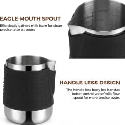 Leeseph Milk Frothing Pitcher Latte Cup,Frothing Cup with Anti-Scald Black Silicone Sleeve Cappuccino Milk Froth,Stainless Steel