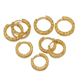 6pcs Stainless Steel Round Embossing Ear Rings PVD Gold Plated Korean Earrings Hoops Earring for Women Female Girls Metal Luxury