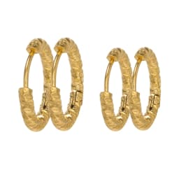 6pcs Stainless Steel Round Embossing Ear Rings PVD Gold Plated Korean Earrings Hoops Earring for Women Female Girls Metal Luxury