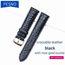 PESNO Black Dark Brown Round Grain Alligator Skin Leather Watch Bands Men Women Watch Accessories with Pin Buckle