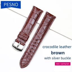 PESNO Black Dark Brown Round Grain Alligator Skin Leather Watch Bands Men Women Watch Accessories with Pin Buckle